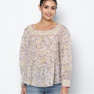 American Eagle floral cotton square neck peasant blouse pink NWT size large